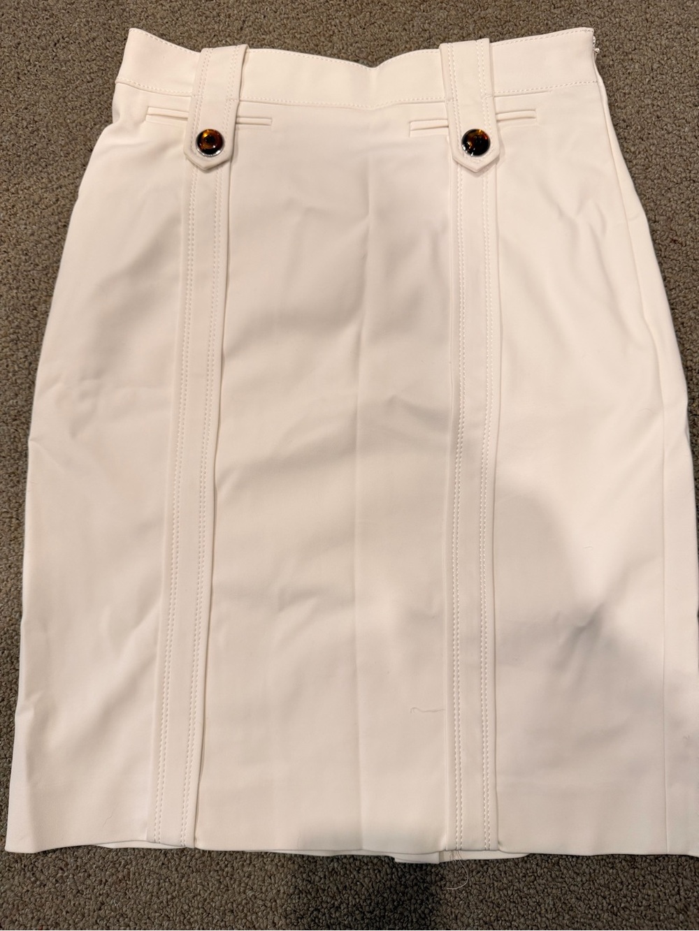 Carlisle White Pencil Skirt with Buttoned Strap Details